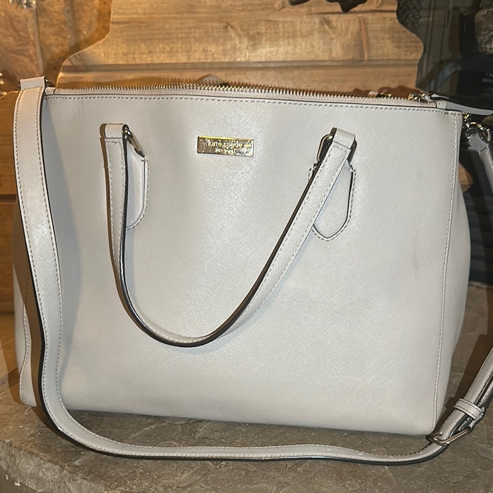 Kate Spade Light Gray Leather Tote Bag